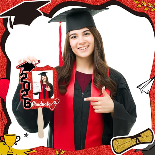 24 unidades de abanicos de graduación Clase de 2026 con mango | Accesorios de fotografía de graduación de doble cara para hacer tú mismo