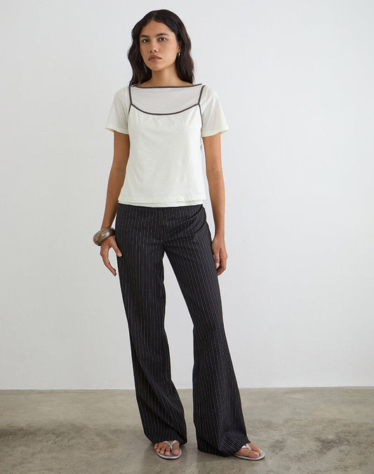 Dolman Tee in Vanilla Ice with Walnut Binding