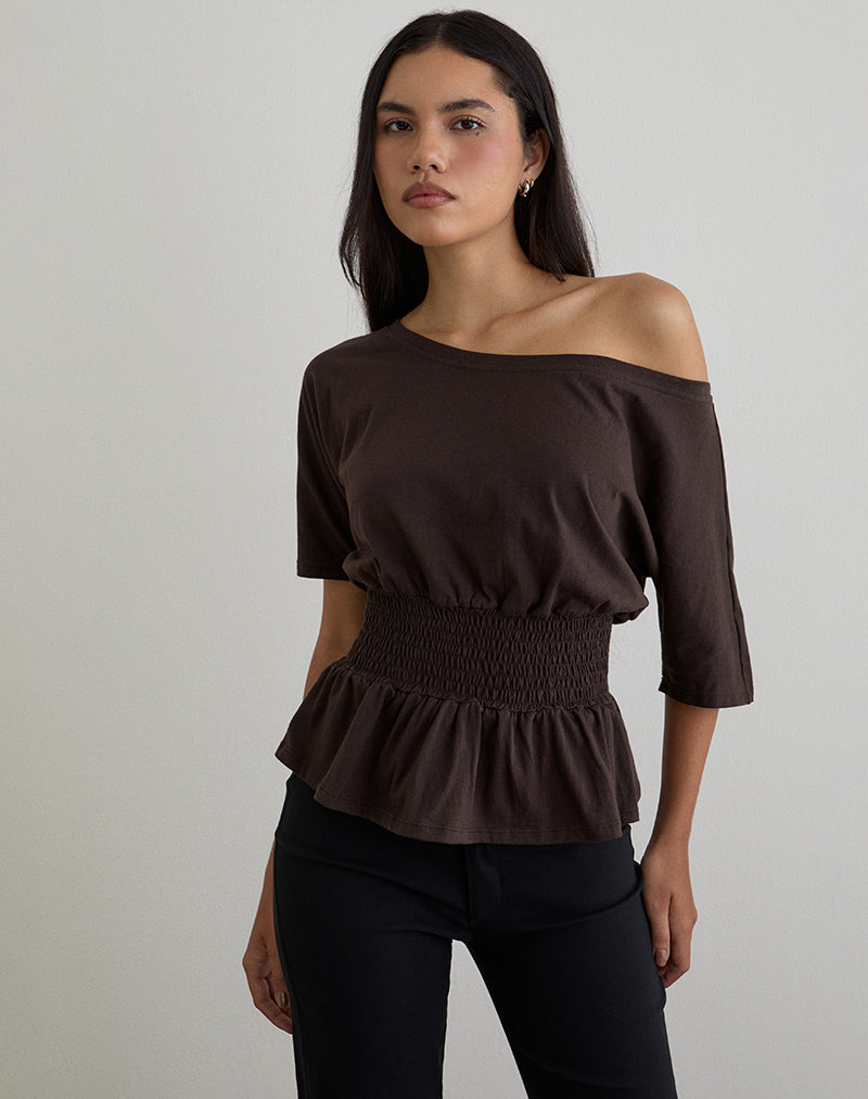 Domani Off the Shoulder Top in Chocolate