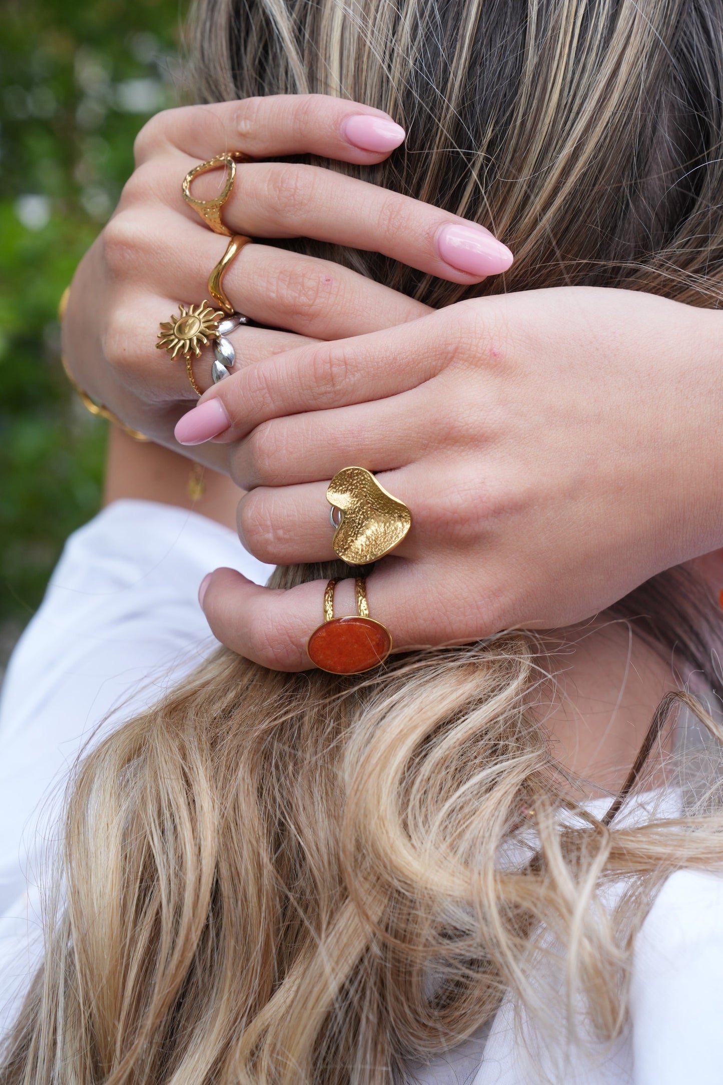 Layla - Ring - Stainless Steel - Adjustable - Natural Stone