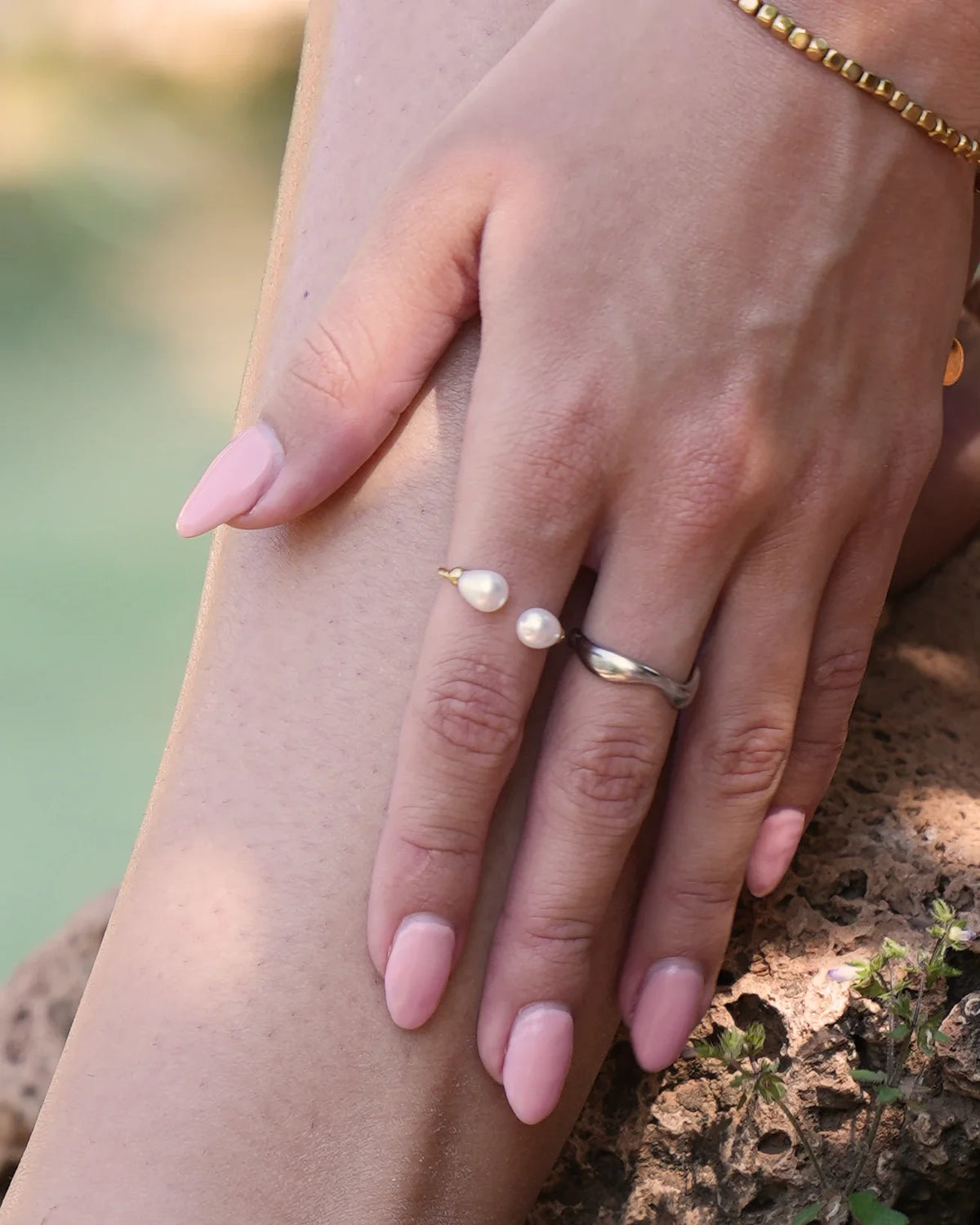 2 Pearls - Ring - Stainless Steel - Adjustable