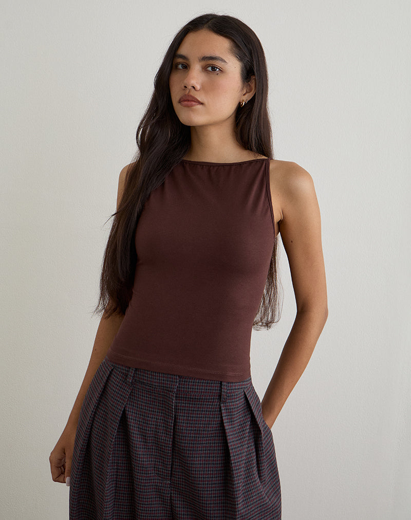 Dudley Vest Top in Jersey Bitter Chocolate