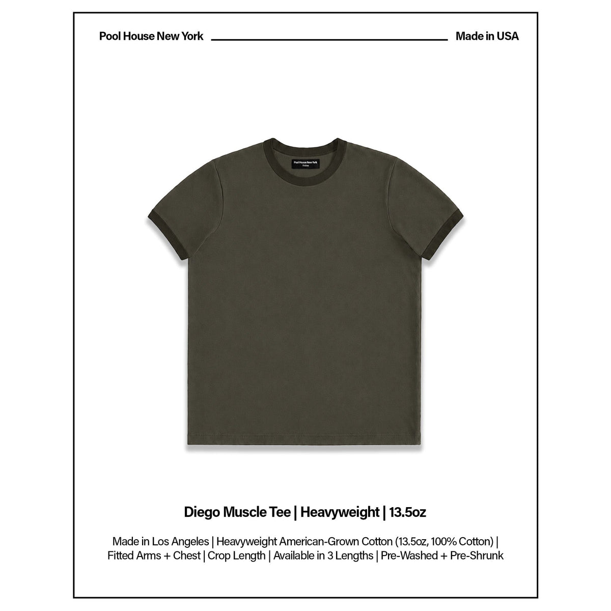 Diego Muscle Tee | Heavyweight | 13.5oz | Ringer - Tonal Military Green