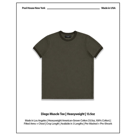 Diego Muscle Tee | Heavyweight | 13.5oz | Ringer - Tonal Military Green