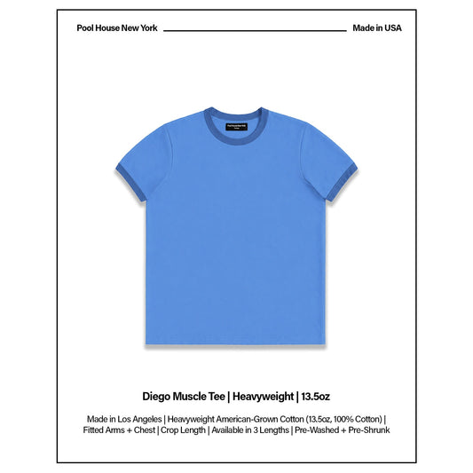 Diego Muscle Tee | Heavyweight | 13.5oz | Ringer - Tonal Oxford Blue