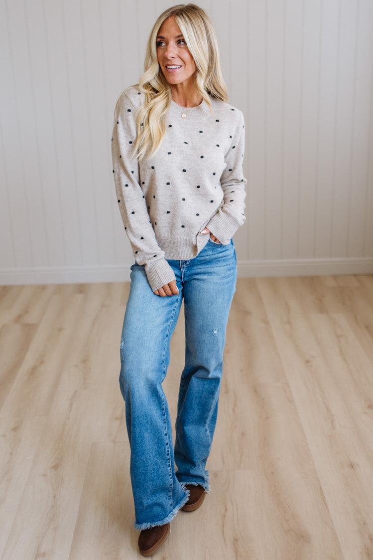 Dotted Embroidery Crewneck Sweater