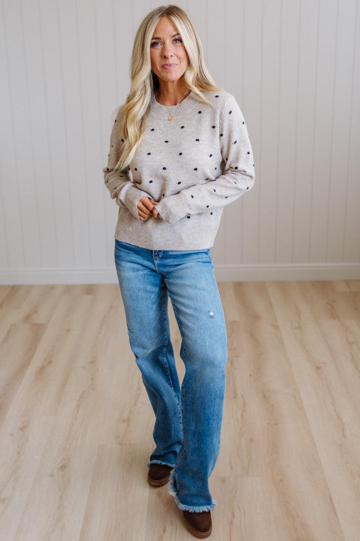Dotted Embroidery Crewneck Sweater
