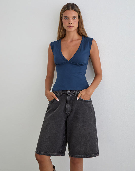 Emberly Plunge Top in Navy