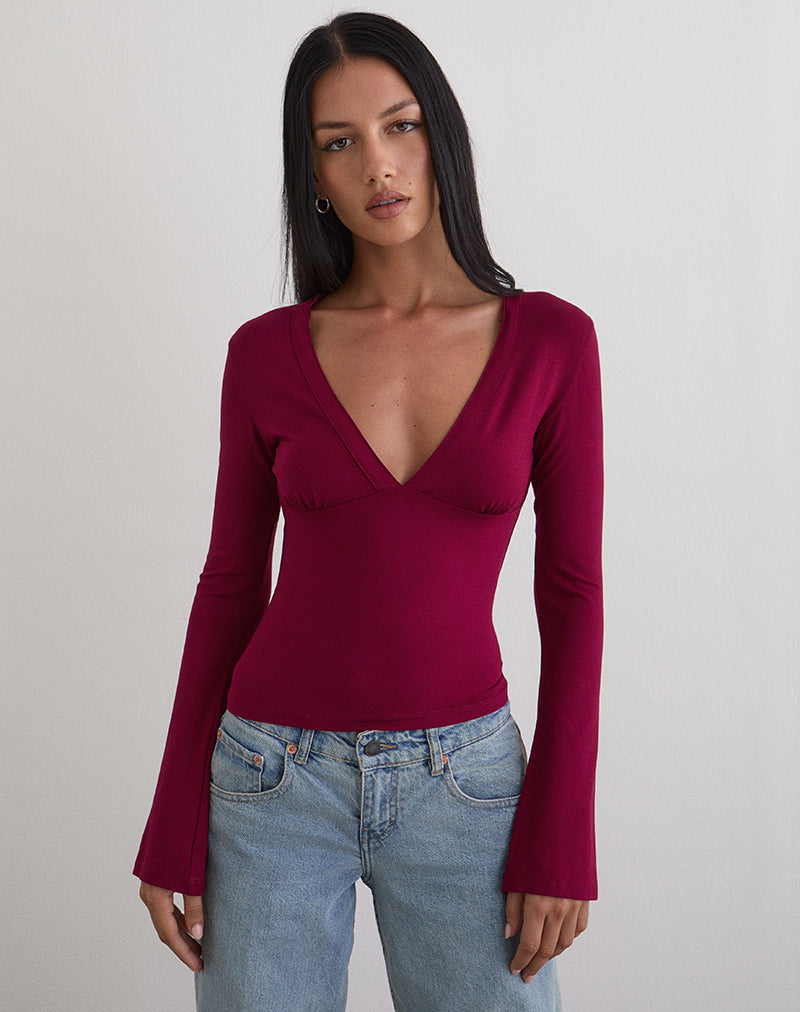 Emesy Long Sleeve Top in Burgundy
