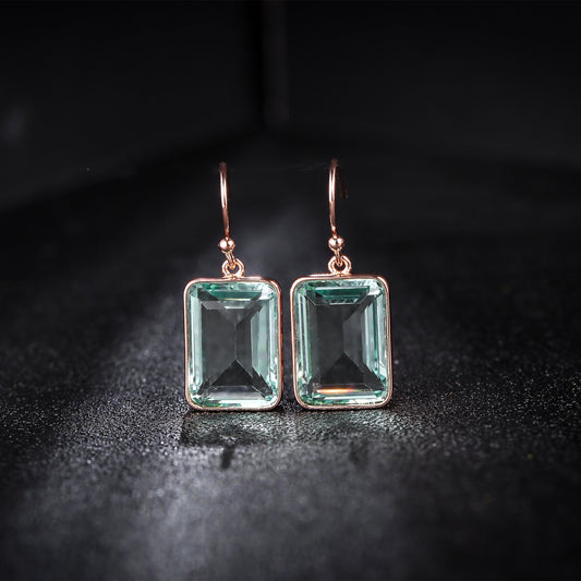 18K Gold Plated Emerald Cut Gemstone Drop Earrings