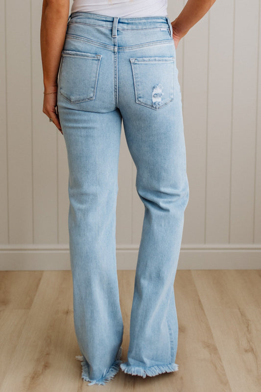 Eleanor High Rise Frayed Hem Jeans | Light - RISEN