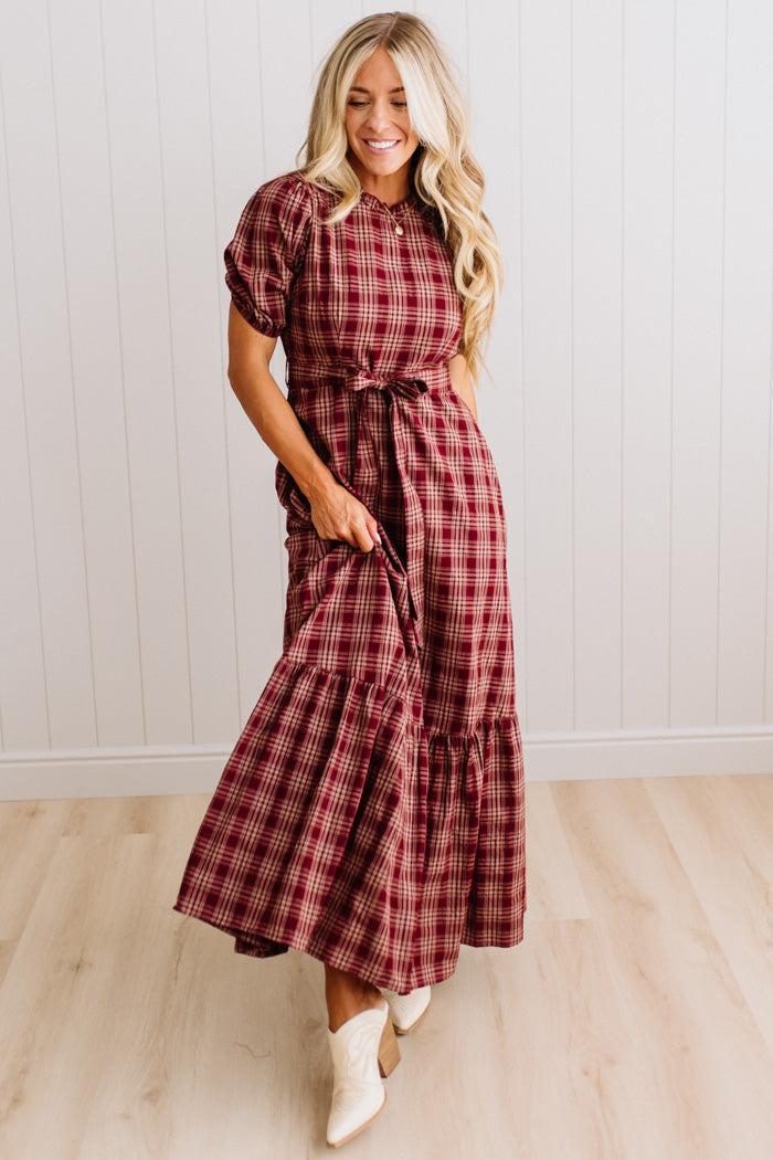 Foster Plaid Tie Front Maxi Dress
