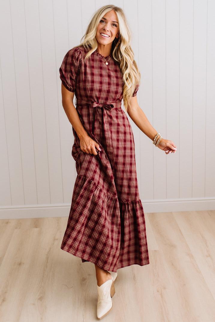 Foster Plaid Tie Front Maxi Dress