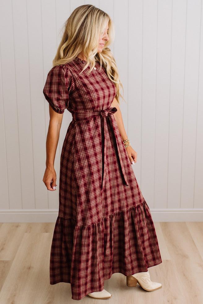 Foster Plaid Tie Front Maxi Dress