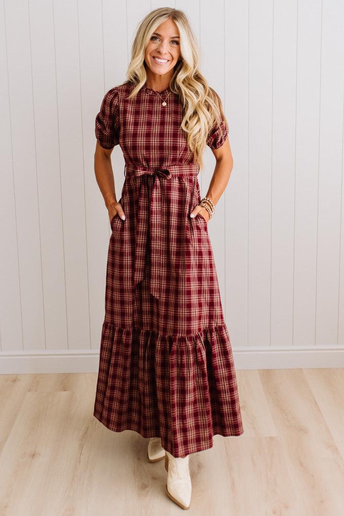 Foster Plaid Tie Front Maxi Dress