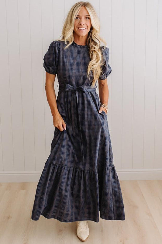 Foster Plaid Tie Front Maxi Dress