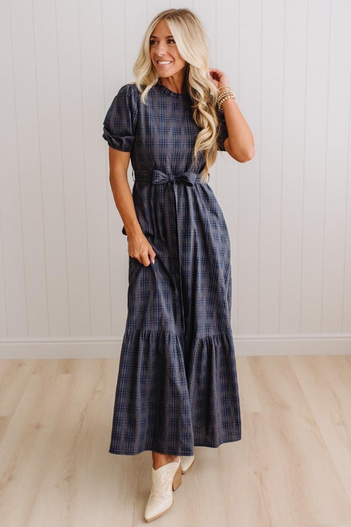Foster Plaid Tie Front Maxi Dress