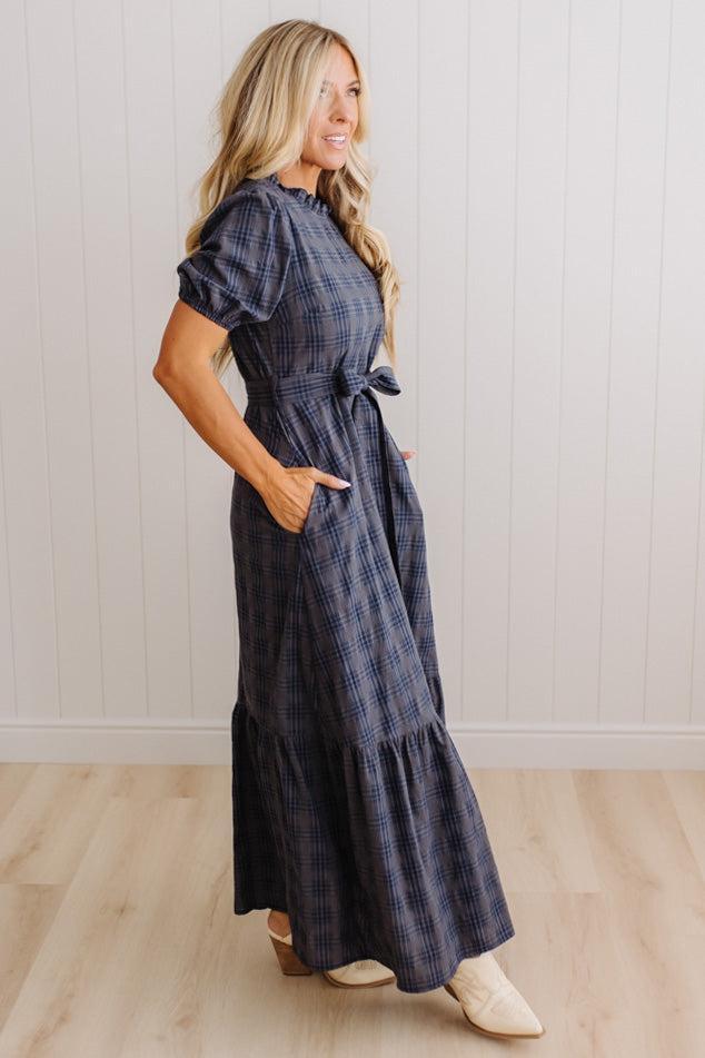Foster Plaid Tie Front Maxi Dress
