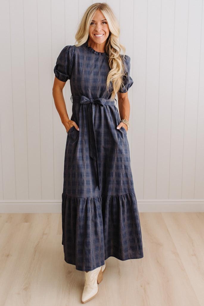 Foster Plaid Tie Front Maxi Dress