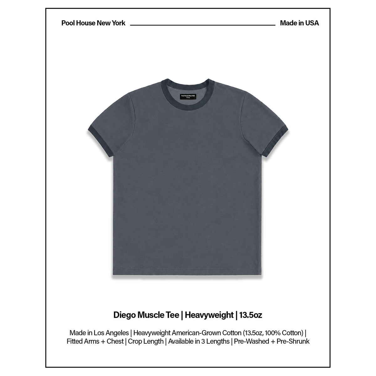 Diego Muscle Tee | Heavyweight | 13.5oz | Ringer - Vintage Grey | Black
