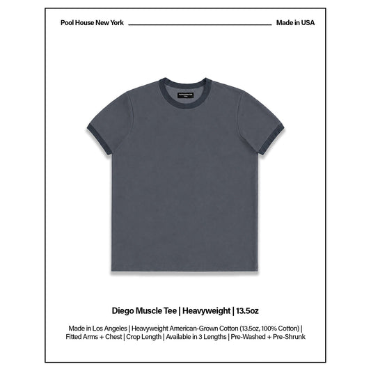Diego Muscle Tee | Heavyweight | 13.5oz | Ringer - Vintage Grey | Black