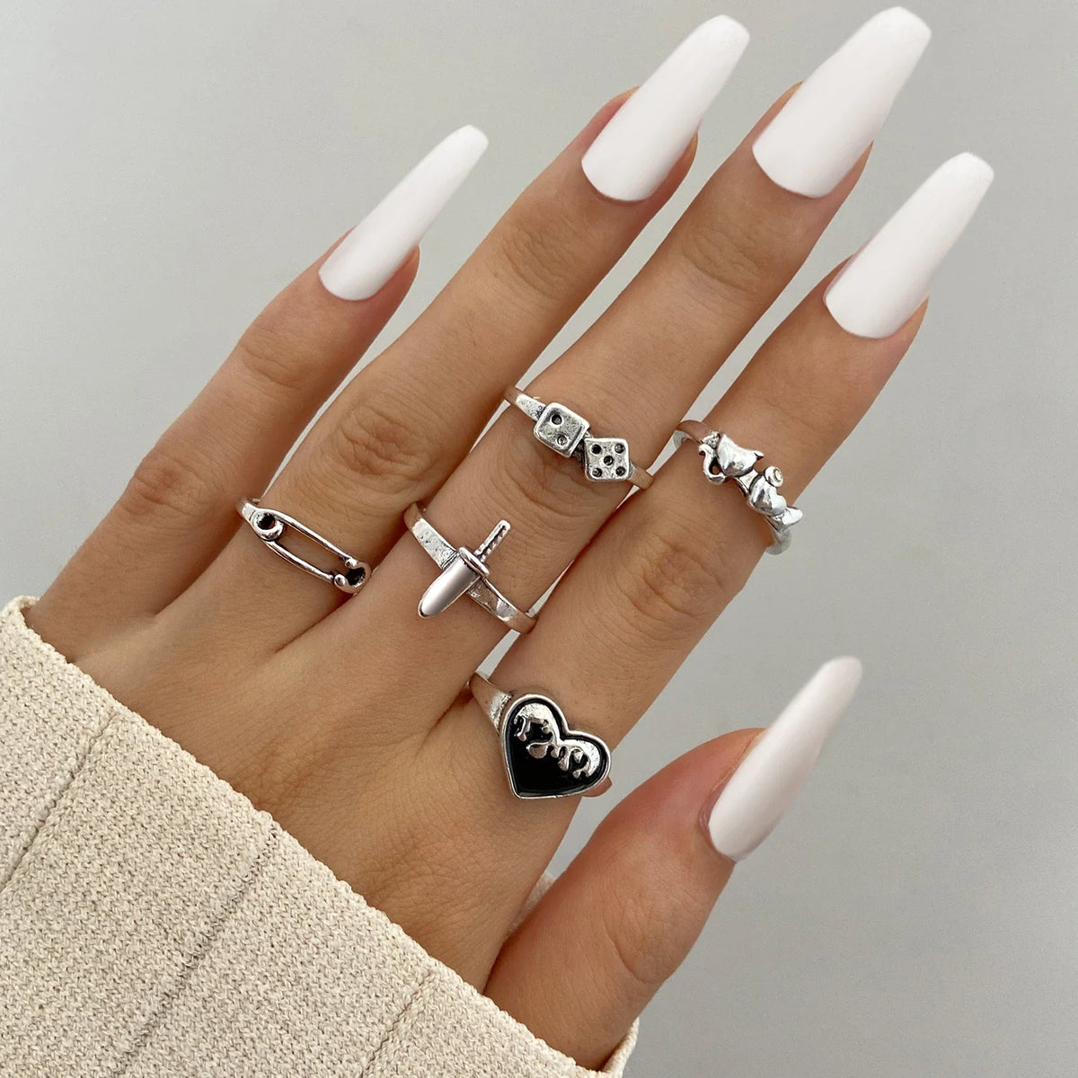 Gothic Heart Snake Animal Skull Ring
