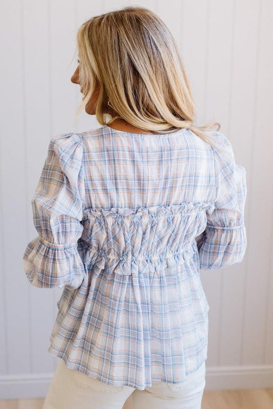 High Low Plaid Tie Front Peplum