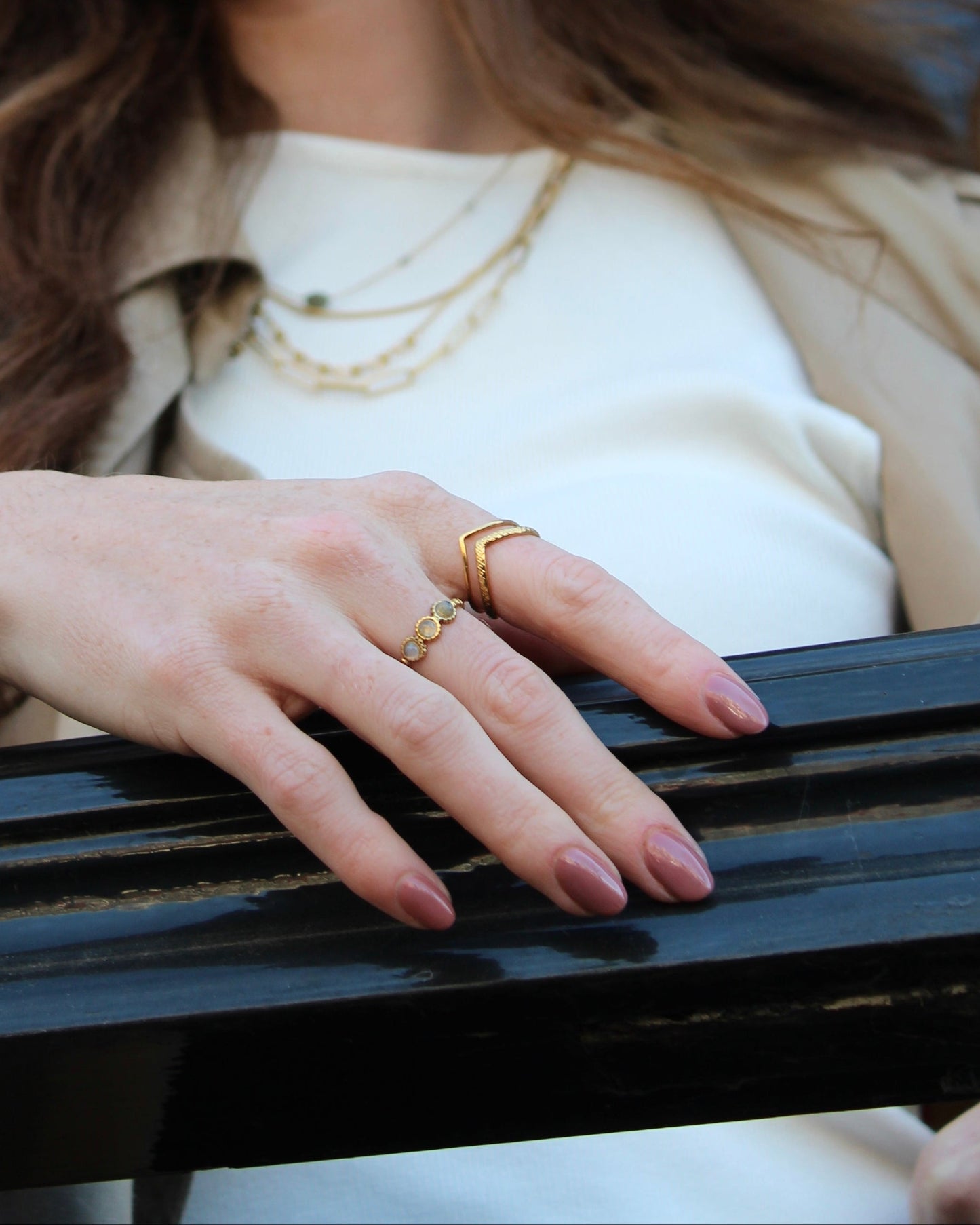 Demi - Ring - Natural Stone - Stainless Steel - Adjustable