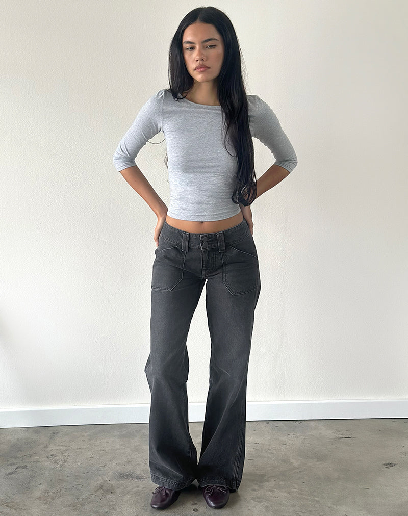 Ione Quarter Sleeve Top in Grey Marl
