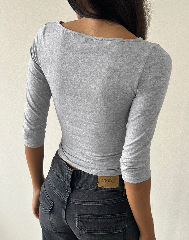 Ione Quarter Sleeve Top in Grey Marl