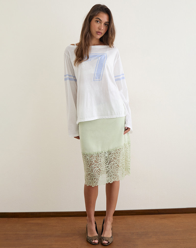 Josie Long Sleeve Top in White with Seven and Stripes Graphic