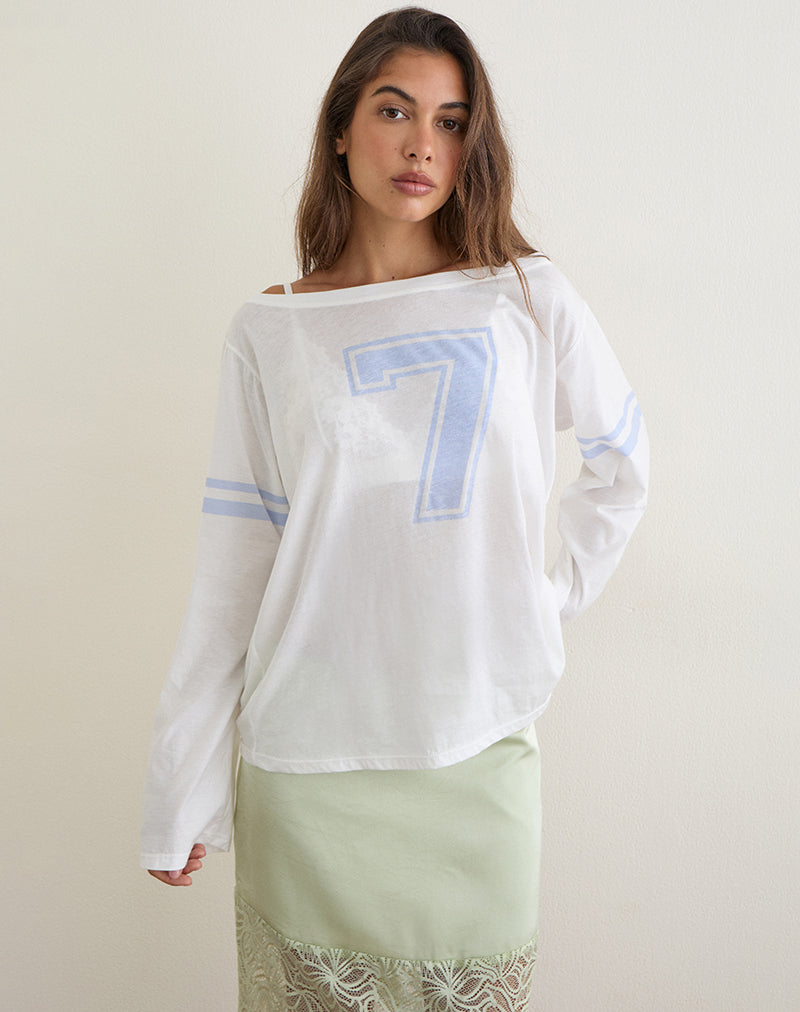 Josie Long Sleeve Top in White with Seven and Stripes Graphic