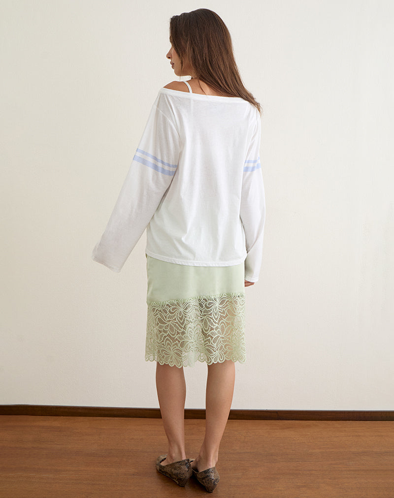 Josie Long Sleeve Top in White with Seven and Stripes Graphic