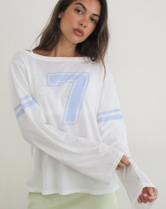 Josie Long Sleeve Top in White with Seven and Stripes Graphic