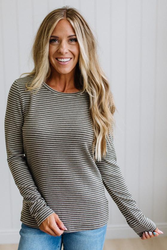 Jimmy Striped Long Sleeve Tee | Mocha Grey