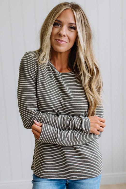 Jimmy Striped Long Sleeve Tee | Mocha Grey