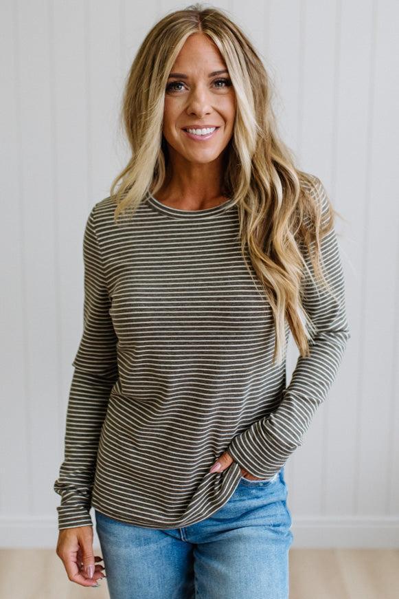 Jimmy Striped Long Sleeve Tee | Mocha Grey