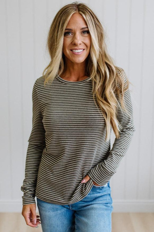Jimmy Striped Long Sleeve Tee | Mocha Grey