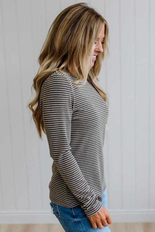 Jimmy Striped Long Sleeve Tee | Mocha Grey