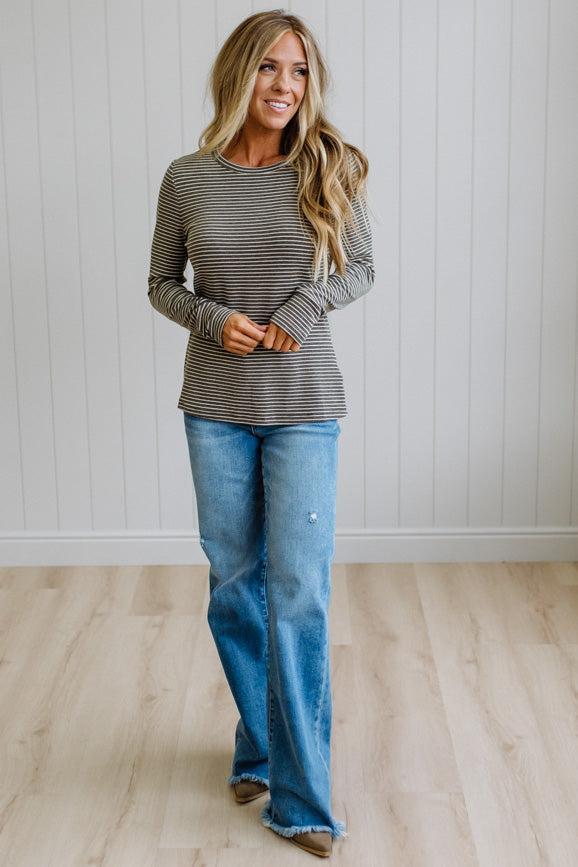Jimmy Striped Long Sleeve Tee | Mocha Grey