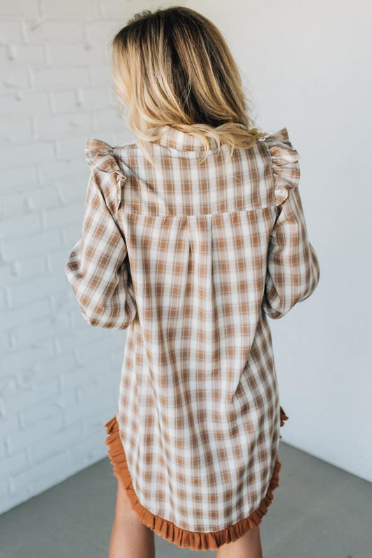 Jonnie Plaid Ruffled Accent Shirt Dress | Peanut
