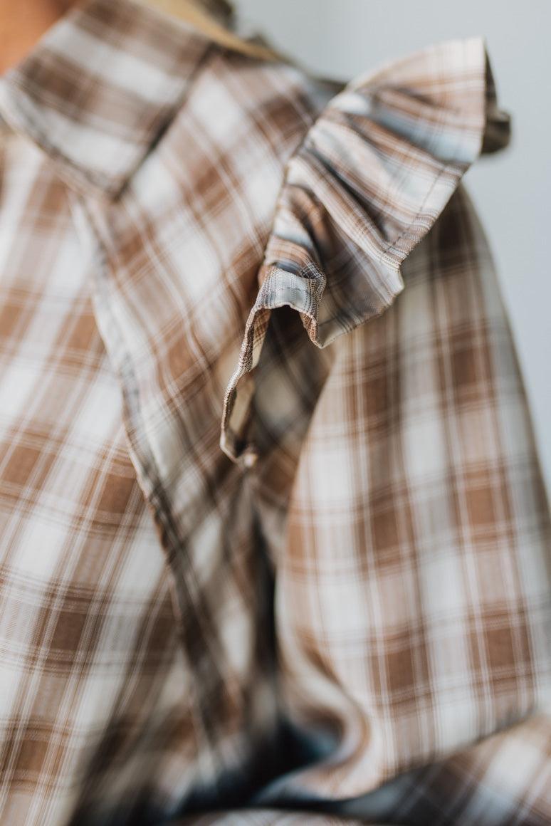 Jonnie Plaid Ruffled Accent Shirt Dress | Peanut