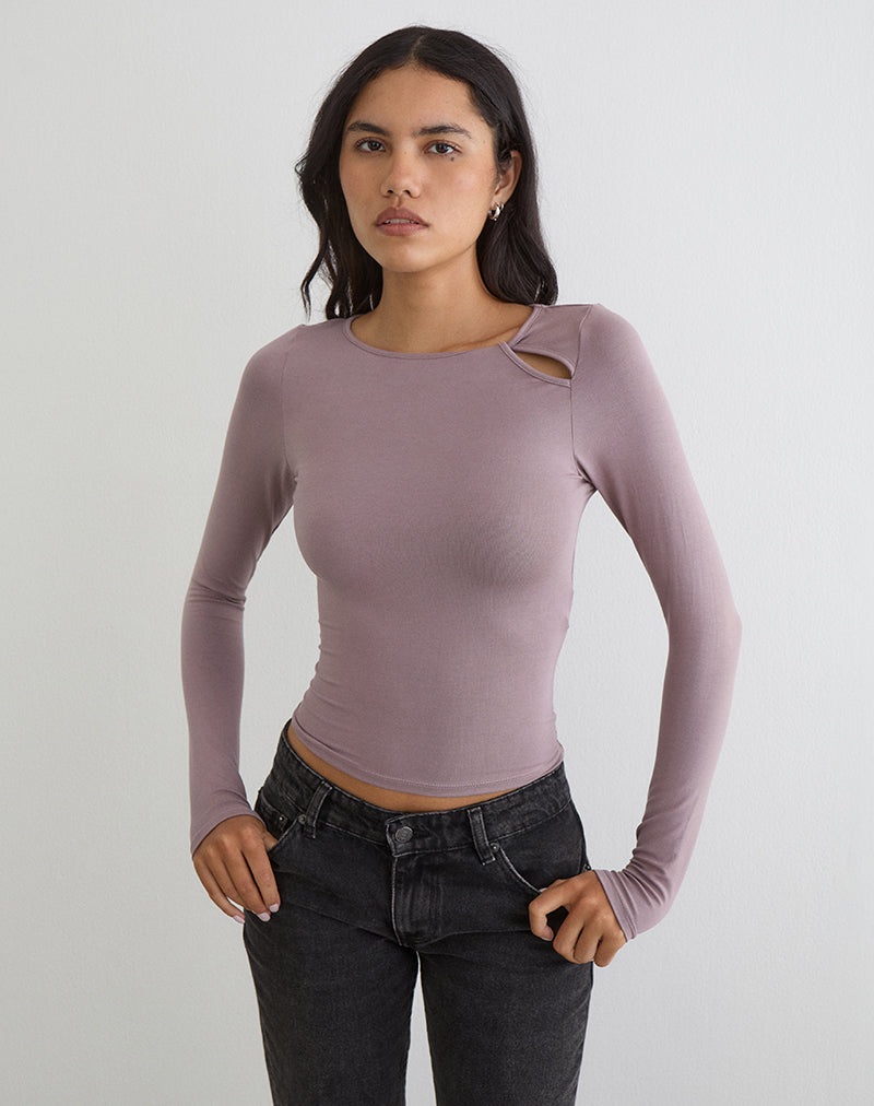 Kalais Long Sleeve Twisted Top in Dusty Mauve