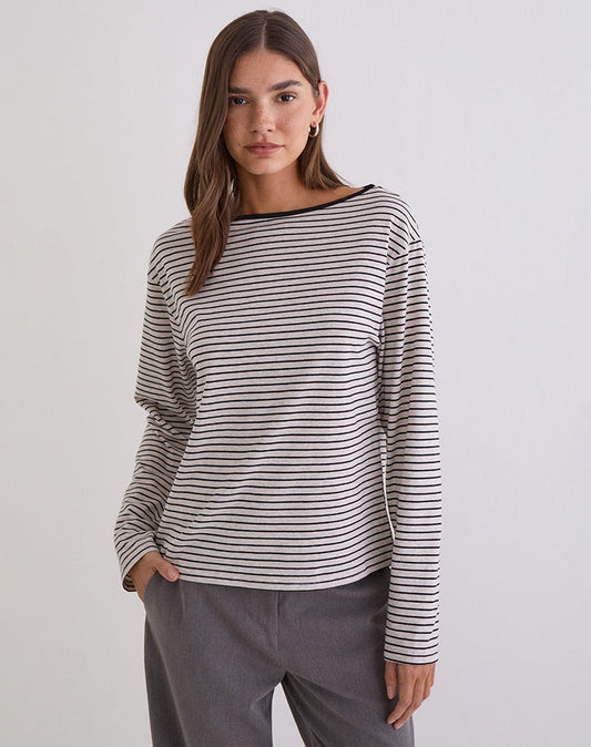 Kumiko Long Sleeve Top in Jersey Grey and Black