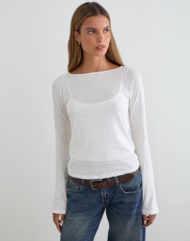 Levon Long Sleeve Top in Jersey Off White