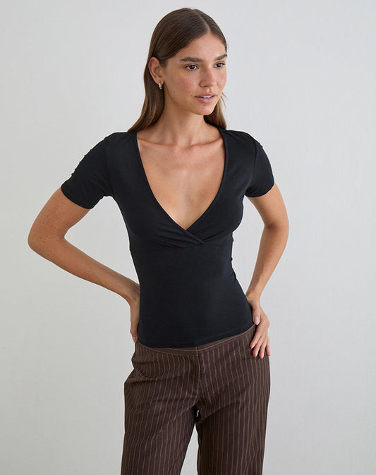 Lobos Crossover Top in Rayon Jersey Black