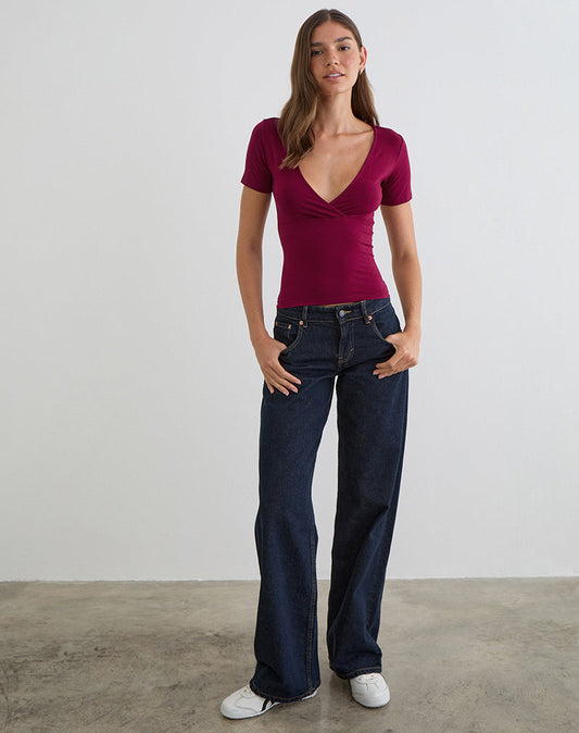 Lobos Crossover Top in Rayon Jersey Burgundy