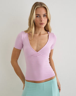Lobos Crossover Top in Rayon Jersey Lavender