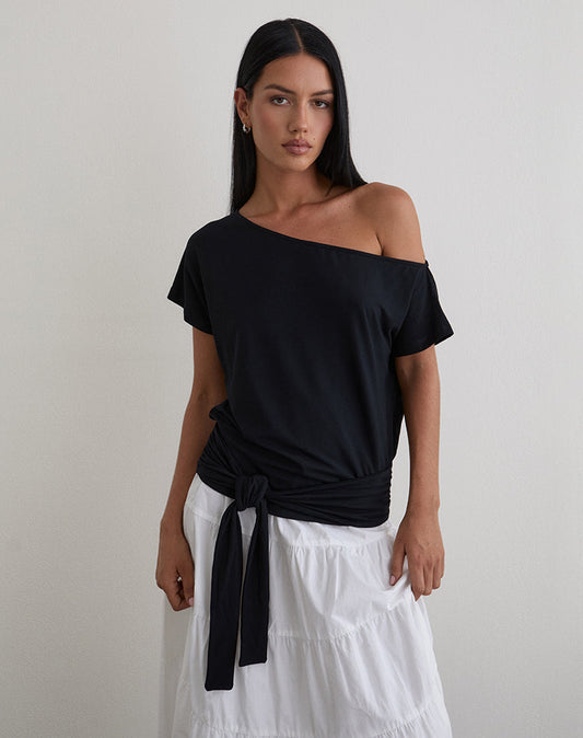 Lola Tie Waist Top in Rayon Jersey Black