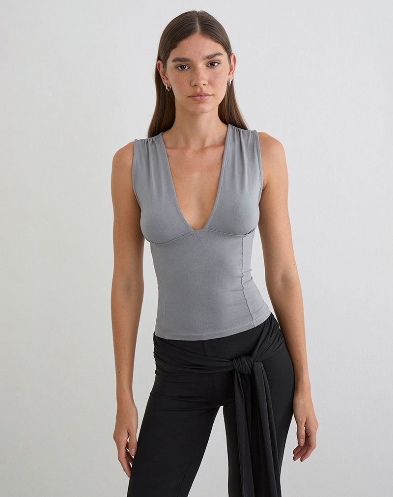 Lynod Plunge Top in Grey